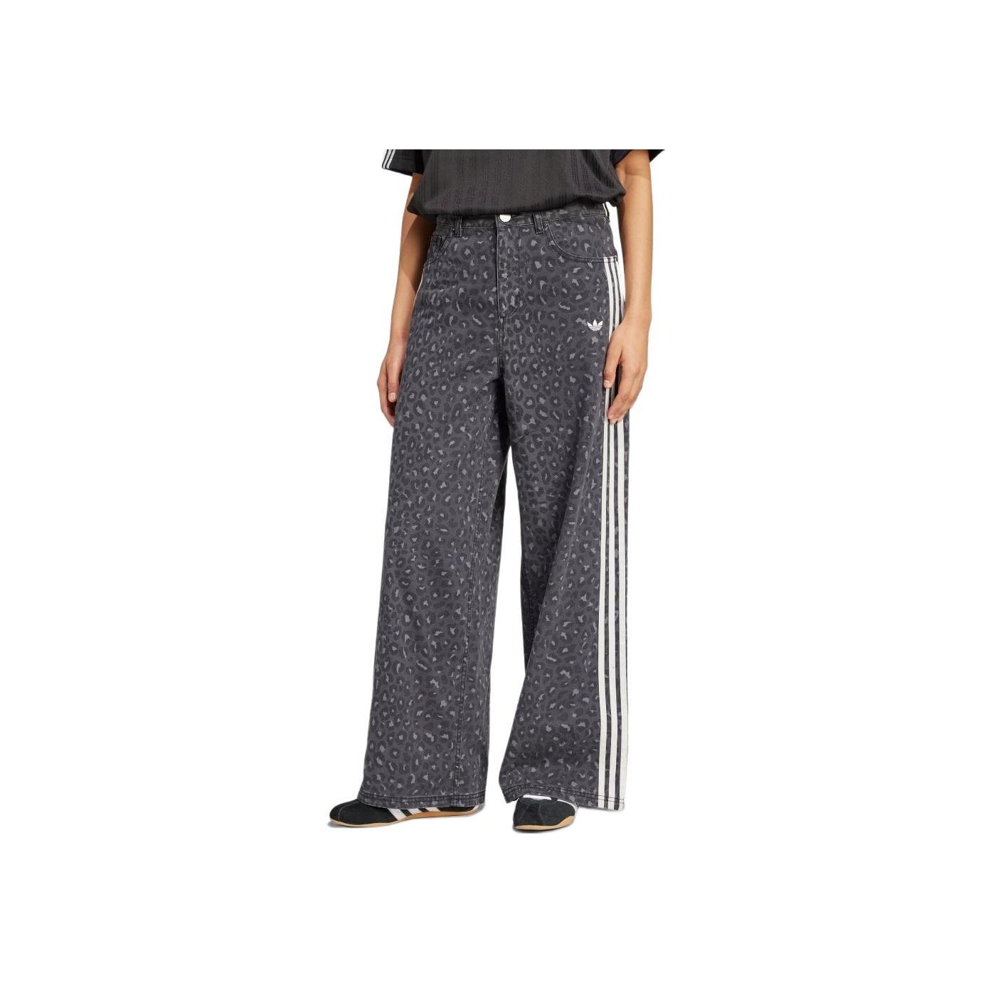 adidas Originals Denim Loose Pants Leopard Print Black Women KA2679 28