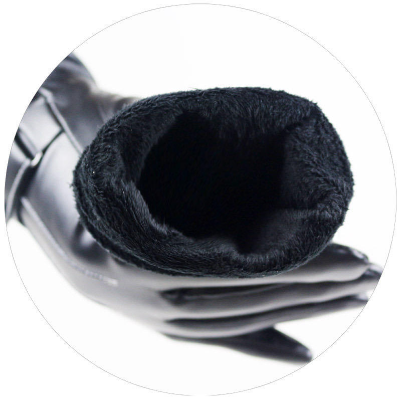 Autumn and winter leather gloves men's touch screen leather gloves PU driving three tendons skiing cold protection warm velvet thickened