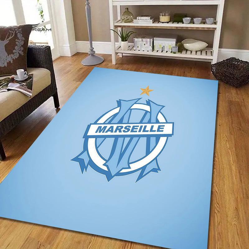 Olympique De Marseille Flannel Pattern Square Carpet,Area Rug,Carpet Rug for Living Room Bedroom Sofa Playroom Decor,Non-slip Floor Mat