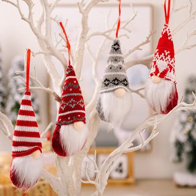 Knit Christmas Gnome Ornaments Set - Faceless Doll Tree Hanging Decor for Holiday Home & Festive Forest Theme