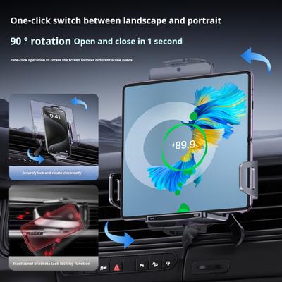 Foldable Phone Car Mount 15W Wireless Charger with 360 Degrees Rotation Dual-Coil Fast Charging Charging Stand for Fold Standard Phones