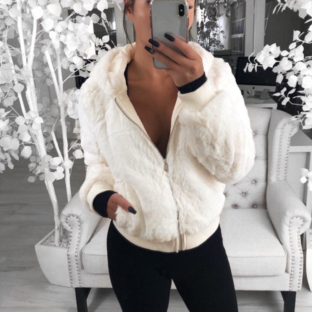 Cross-border Foreign Trade Amazon European and American Women's Clothing 2020 Autumn and Winter Imitation Mink Fox Hair Hooded Fur Jacket Women