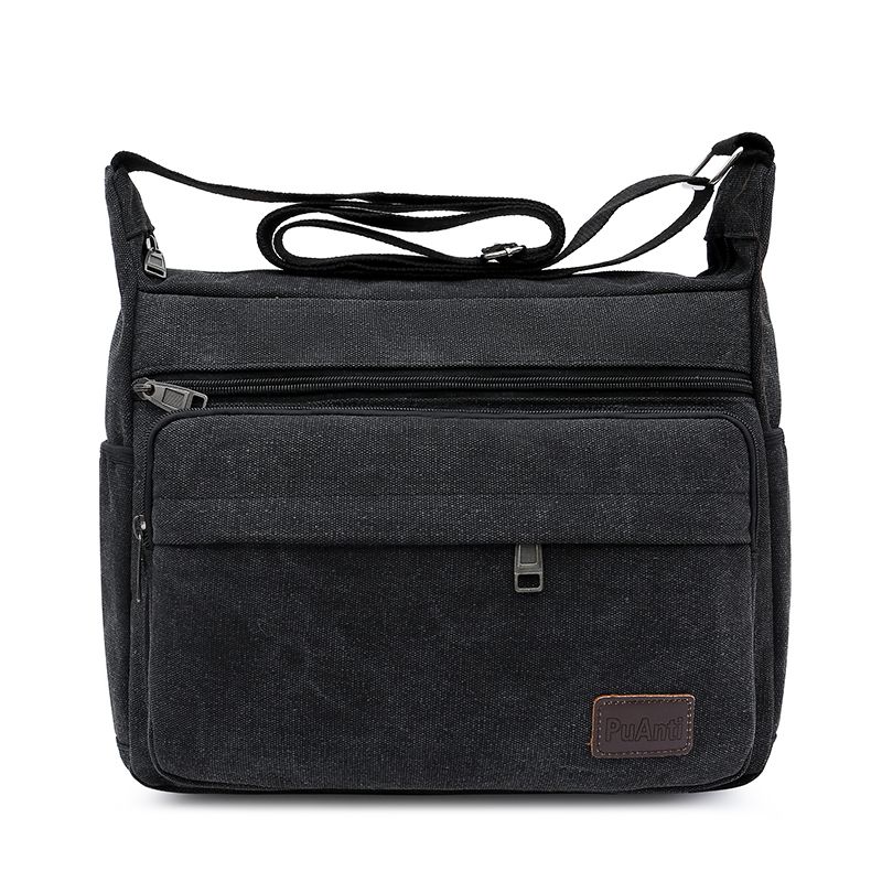 

Casual Retro Large Capacity Horizontal Men Canvas Bag Black