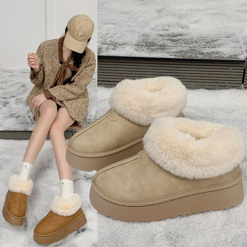 Women's Fur Mouth Large Size Soft Sole Winter Warm Fur Snow Boots Padded Lined Ankle Boots Non-Slip Hiking Casual Sports Cotton Boots