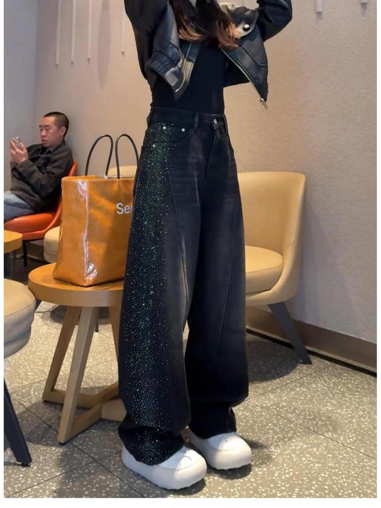 Women's 2026 Wide-Leg Denim Pants: Curved Knife Design, Spring Collection, Plus Size, Ideal for Pear-Shaped Body