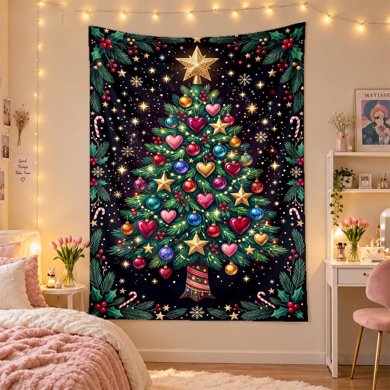 Weihnachtlich bedruckter Wandteppich für Schlafzimmer Wohnzimmer Wanddekoration Feiertagsgeschenk