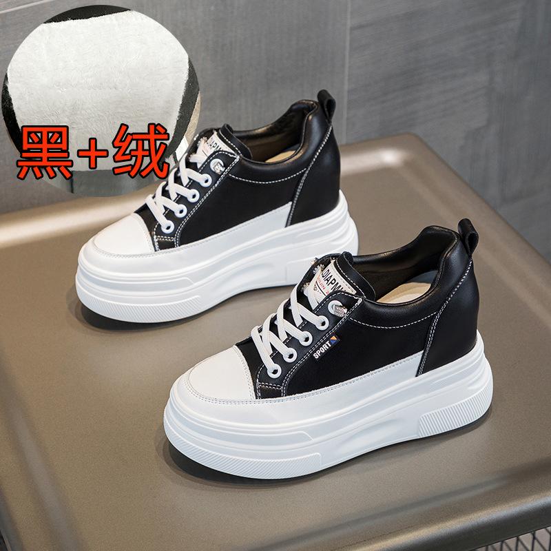 A96 spring and autumn new thick-soled wedge heel 10 cm heel height small inner height increase casual low-top white shoes children
