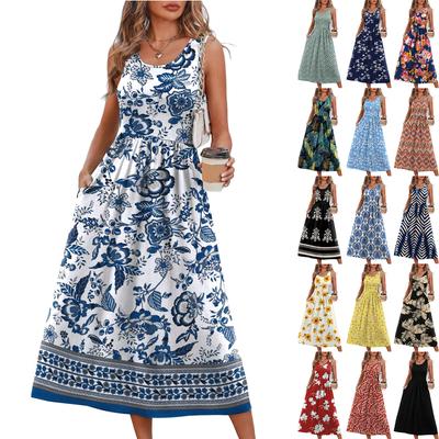 Summer Dresses For Women Flowy Casual Midi Dress Beach Vacation Sundresses With Pockets