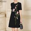ZANZEA Women Casual Round Neck Short Sleeve Summer Floral Dress