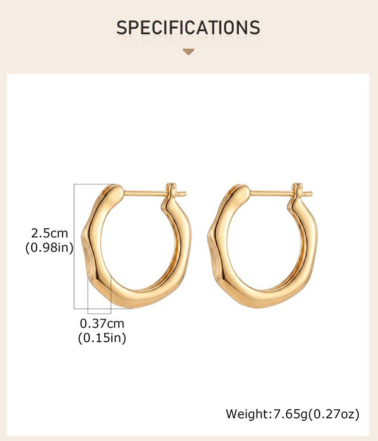 Geometric Hoop Earrings, Gold Plated Irregular Fluid Hinged Clicker, Waterproof Minimalist Jewelry for Women