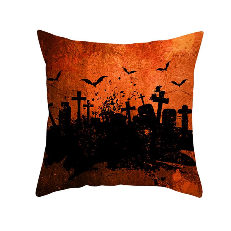 Halloween Horror Pumpkin Bat Print Cushion Cover Home Living Room Sofa Decoration Throw Pillow Cover