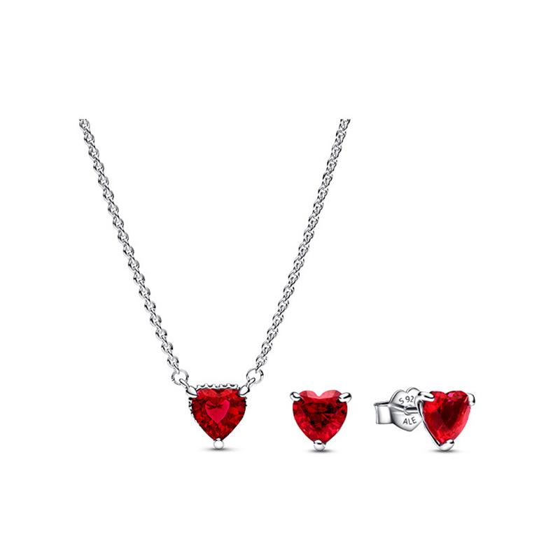 Pandora Timeless Heart Of Flame Fashionable Exquisite Necklace Set Women necklace set Silver Red ZT2601