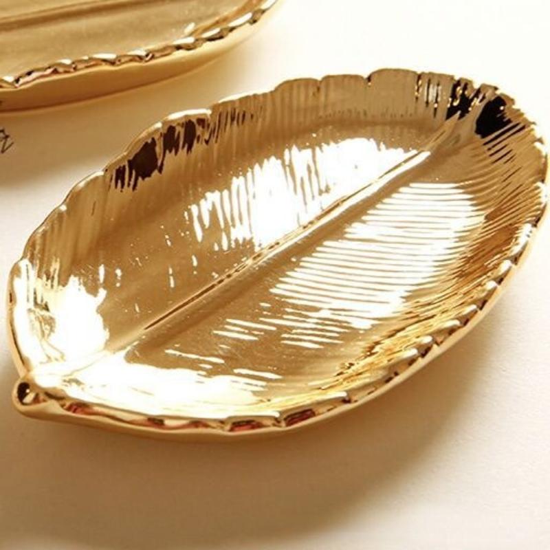 Ceramic Leaves Plate Tree Leaf Jewelry Snacks Dessert Silver Storage Tray Rose Gold Ceramics Jewelry Enamel Trinket Dish