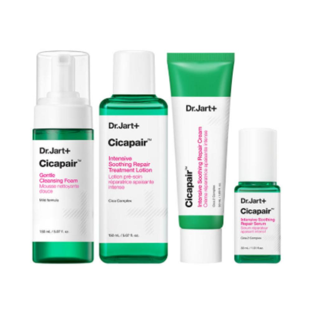 

Dr.Jart+ Cicapair Набор для успокаивающего ухода Очищающее средство 150 мл, Лечебное средство 150 мл, Сыворотка 50 мл, Крем 30 мл Для чувствительной кожи Успокаивающий уход
