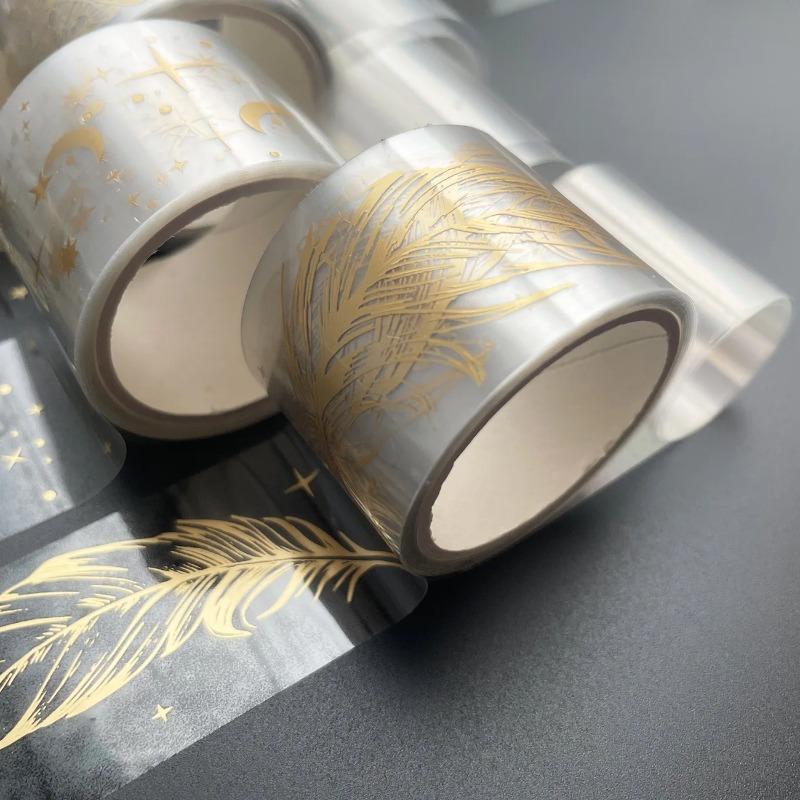 Butterfly Feather Leaves Decorative Adhesive Tape Golden Transparent  Washi Tape Scrapbooking Sticker Label Stationery Tape