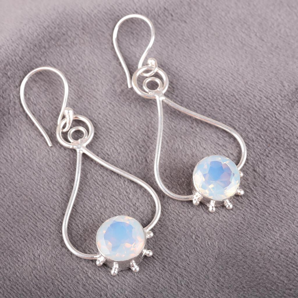 Milky Opal 925 Solid Sterling Silver Earrings, Handmade Gemstone Earrings Jewelry, Gifts For Wife Brand New Earrings