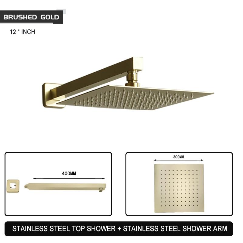 Black Chrome Brushed Gold Grey Square Rain Shower Head Ultrathin 8 10 12 Inch Choice Bathroom Wall Mount Shower Arm Top Spraying
