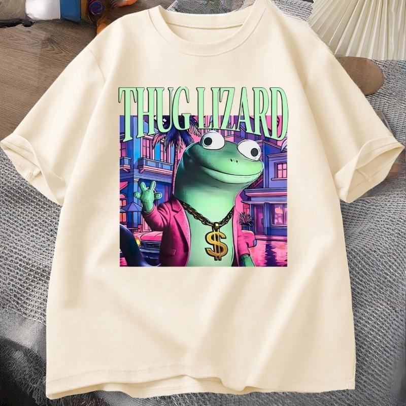 Thug Lizard Graphic T Shirts Cotton Short Sleeve Round Neck T Shirt Soft Streetwear Clothing Unisex WOMEN Round Neck Streetwear