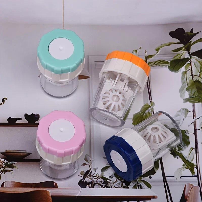 1pc  Contact Lenses Cleaner Device Manually Rotatable Type Portable Contact Lens Beauty Pupil Storage Cleaning Container Tools
