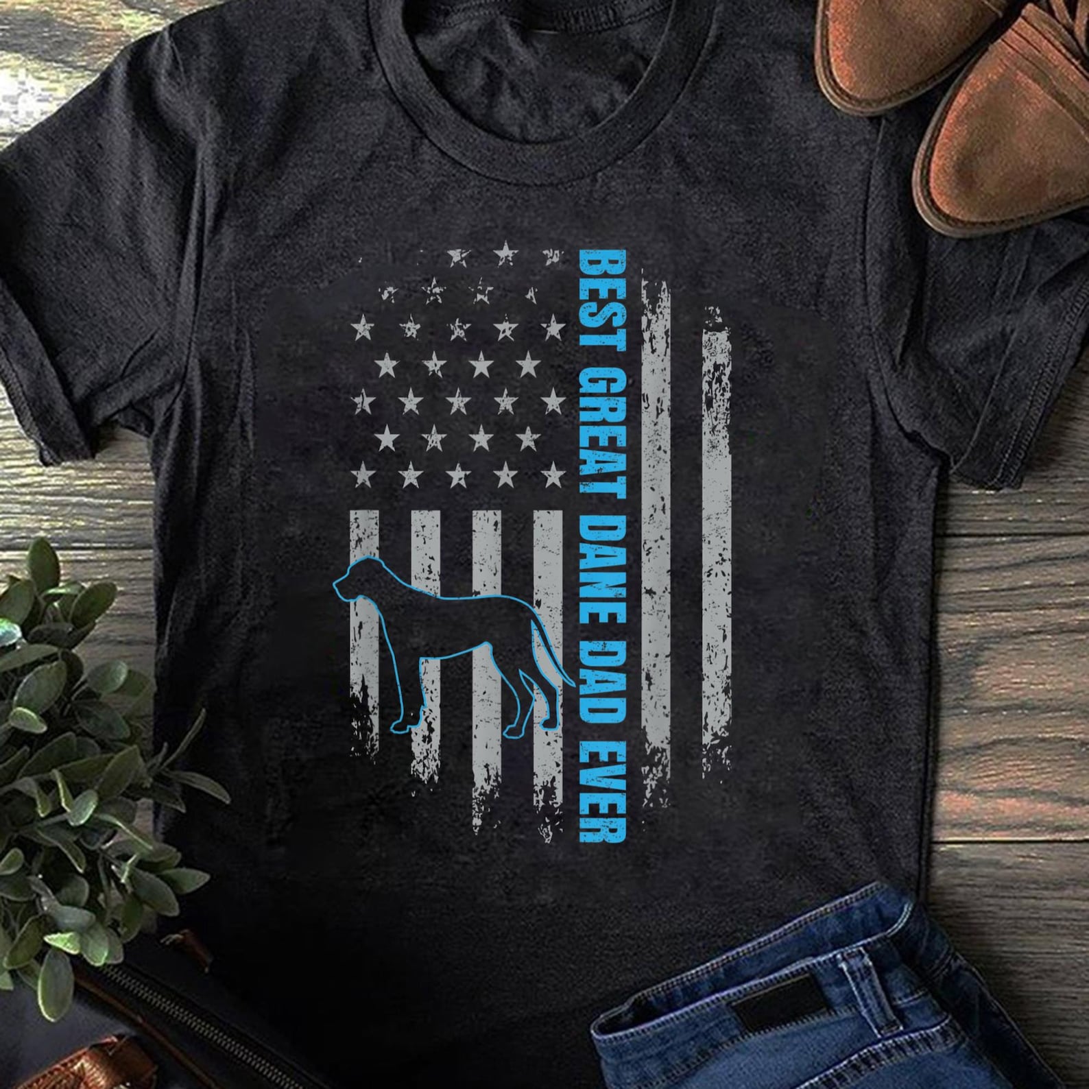 Best Great Dane Dad Ever Great Dane Dog Father American Flag T-Shirt Gift for Dog Lovers - Funny Dog - Vintage Shirt - Father s Day Gift L