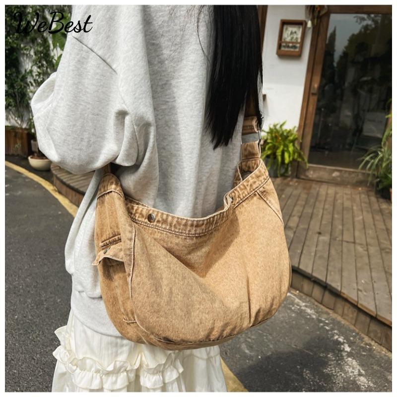 

Cowboy Canvas Bag Simple Vintage Washed Half Round Crossbody Bag чёрный