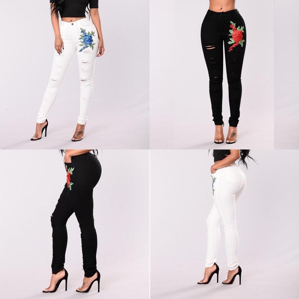 Jeans Skinny da Donna con Design Strappato e Vita Alta per Uso Casual e da Ufficio