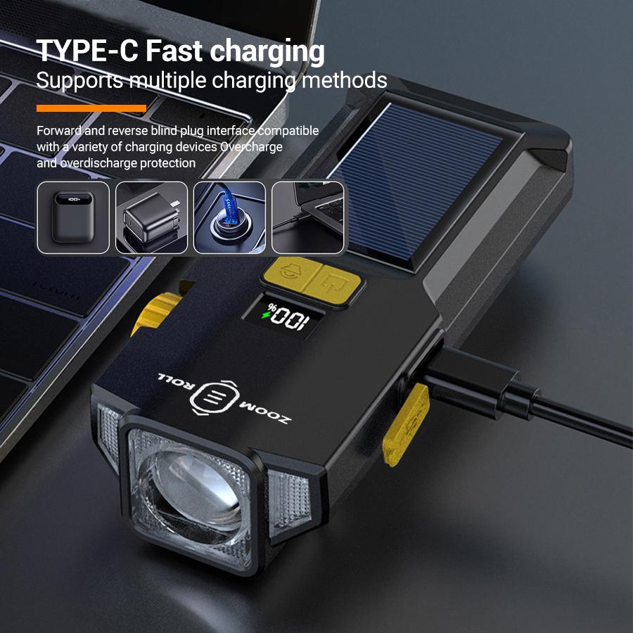1000LM Outdoor Bike Light Front Lamp Solar Rechargeable LED Dual Battery Bicycle Light Waterproof Headlight Bike Accessories