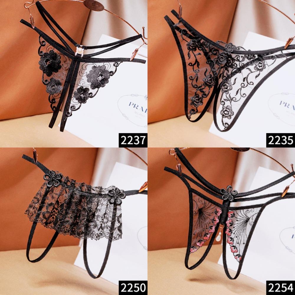 [Free Shipping] 2/4 Independent Packs, Black Sexy Seduction Underwear, Women's Fun Open File, Hot Perspective T-pants