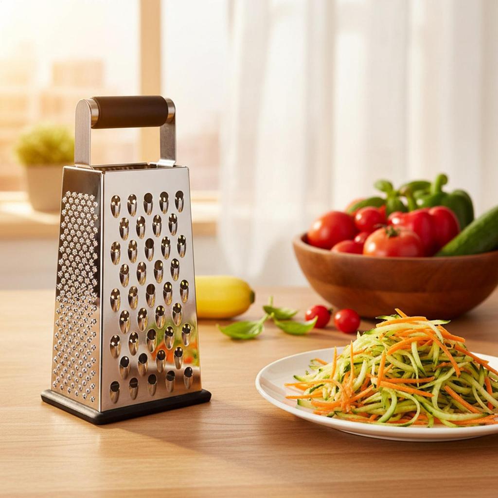 Stainless Steel Standing Cheese Grater Four-Sided Non-Slip Handle Kitchen Gadgets For Slicing Vegetable Ginger Potato Meal Prep