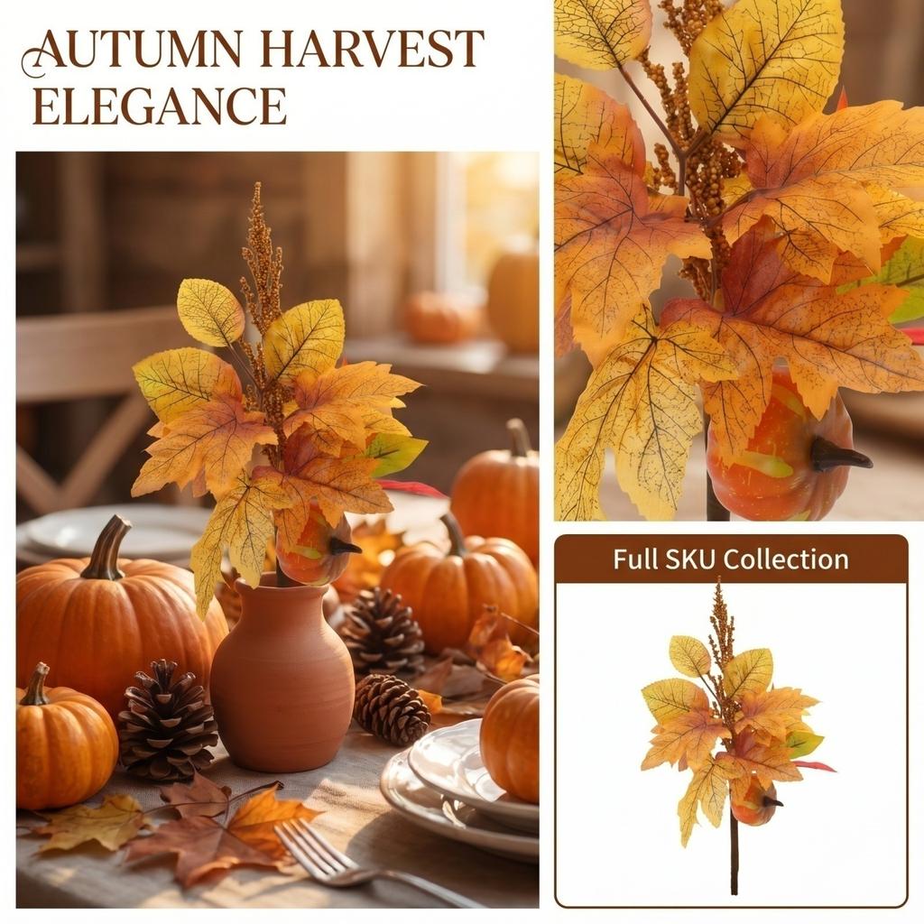 Artificial Fall Maple Leaf Garland for Thanksgiving Home Decor - Table Decoration