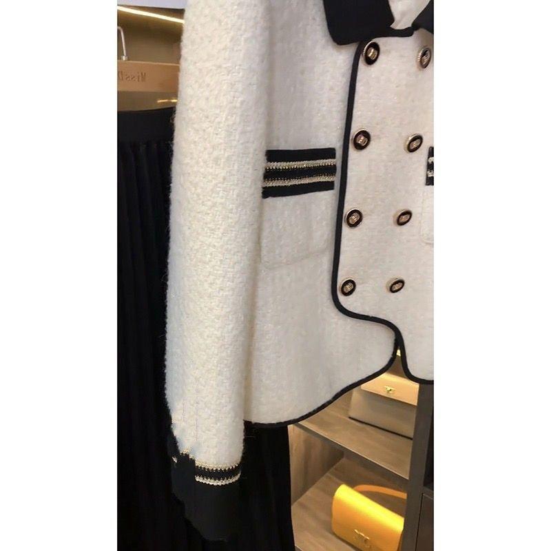 Women S French Style Elegant Contrast Color Long Sleeve Coat