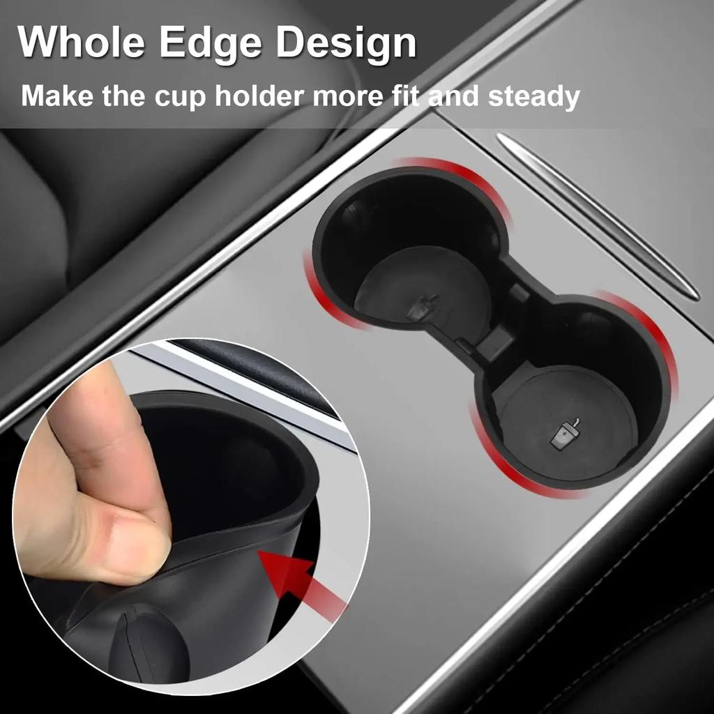 Tesla Console Cup Holder Insert - Upgrade 2025-2025 Tesla Model 3/Y Accessories Anti-Slip Silicone Center Consoles Cup Holder