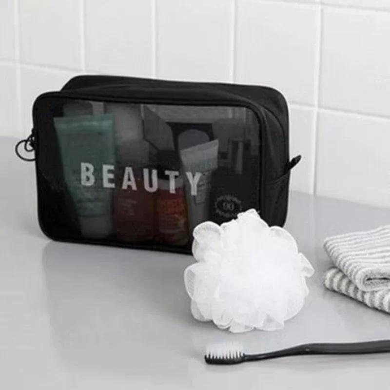 3Pcs Set Women Mesh Cosmetic Bag Travel Storage Makeup Bag Organizer Female Make Up Wash Pouch Portable Toiletry Beauty Case