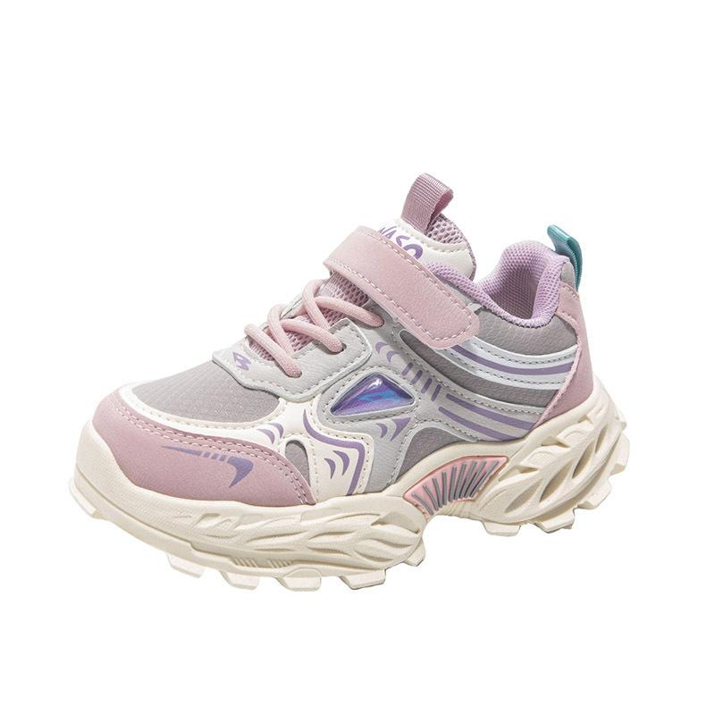 Spring Mesh Breathable Kids Sneakers Velcro Closure Soft Sole Non Slip Casual Dad Shoes For Boys And Girls