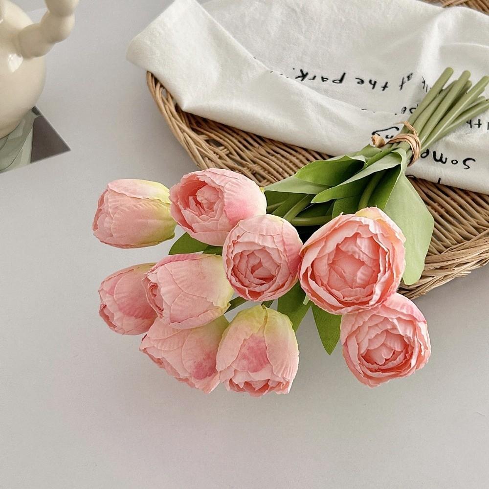 9pcs/bunch Silk Artificial Tulip 39cm Fake Flower Realistic Faux Tulip Bouquet Home