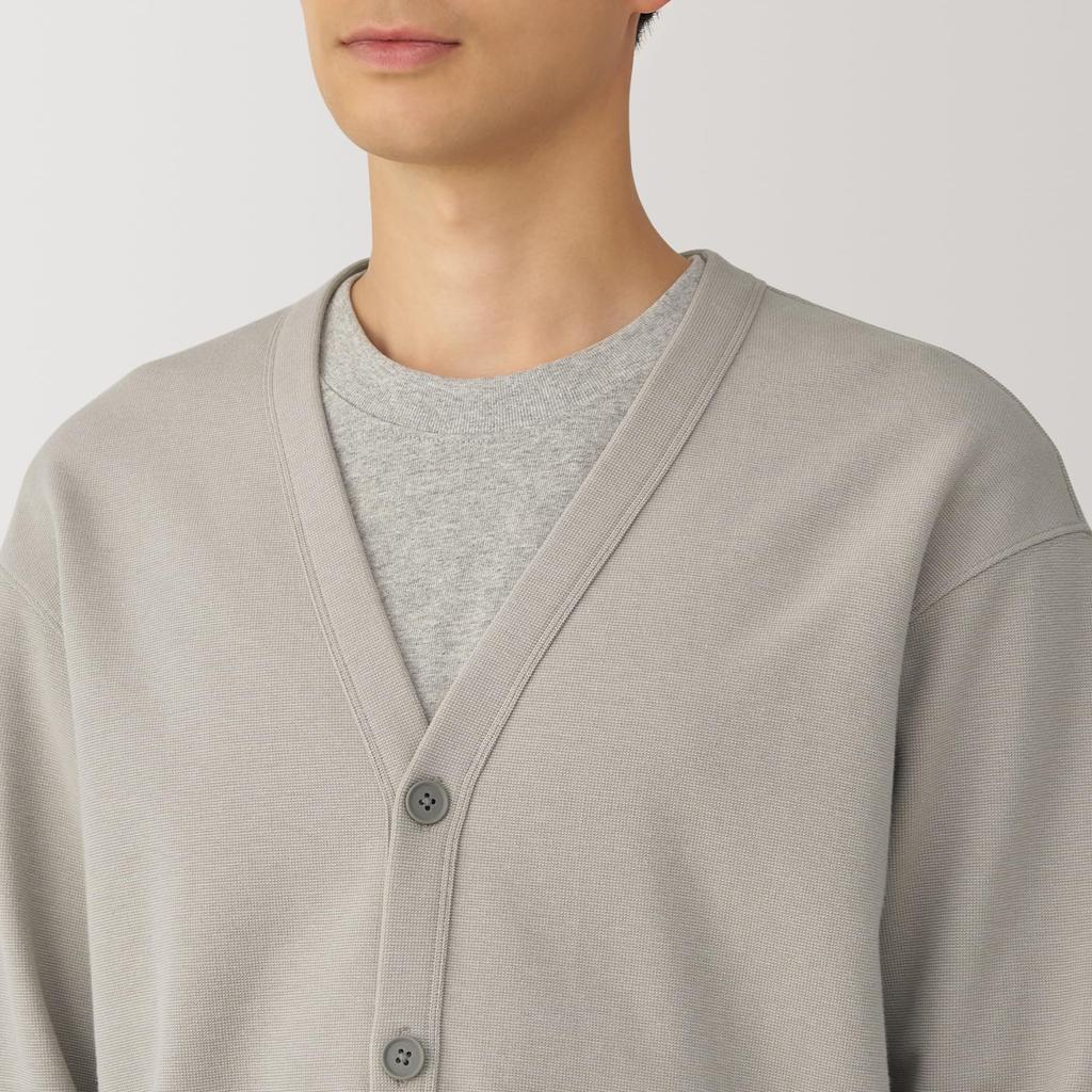 MUJI Milan Rib Size AB1NFA4A Men's Double-Knit V-Neck Cardigan, Gray, S,