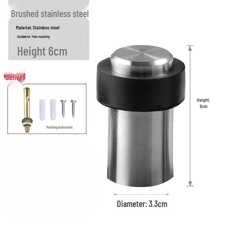 Stainless Steel No-Drill Rubber Door Stopper with Thickened Large Engineering Spring