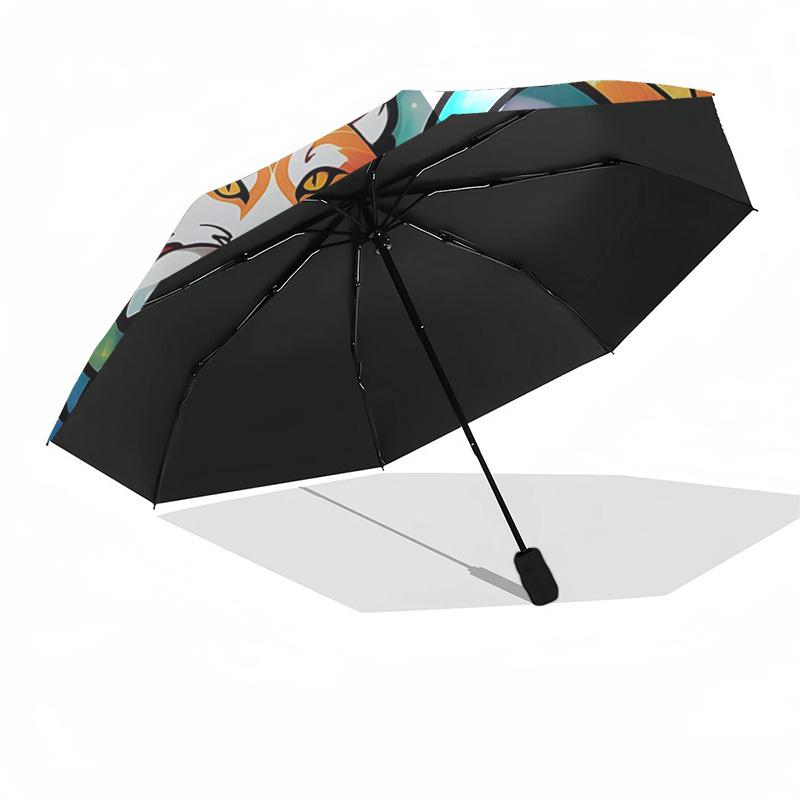 1 Stück Buntglas-Fuchs-Design Automatischer Faltregenschirm - Tragbares 3-fach faltbares Design mit 8-Speichen-Eisenrahmen, Outdoor, Ideales Geschenk für Fans, Reisende, Täglichen Gebrauch