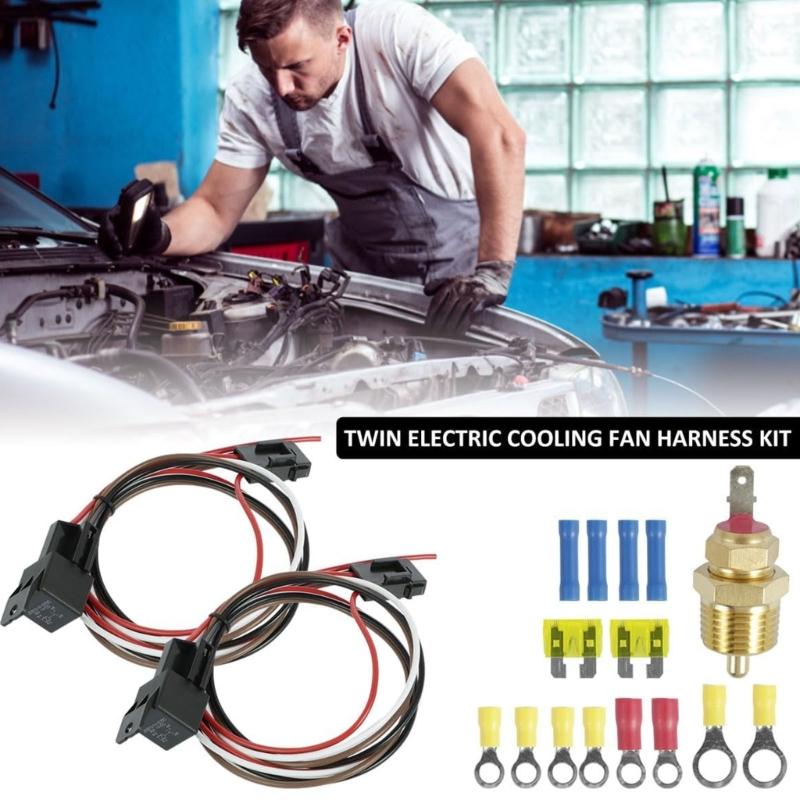 175-185 Degree Car Cooling Fan Thermostat Switch Sensor Relays Wire Harness 12V