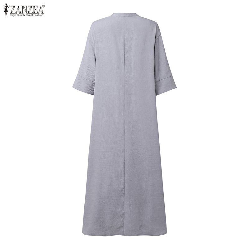 ZANZEA Women Casual V-Neck Summer Loose Short Sleeve Long Dress