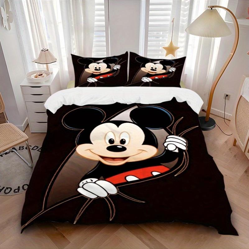 3pcs Happy Mickey Design Quilt Cover Set, Soft and Cozy Bedroom, Guest Room and Dorm Decorative Bedding 3-Piece Set 1 Quilt Cover + 2 Pillow