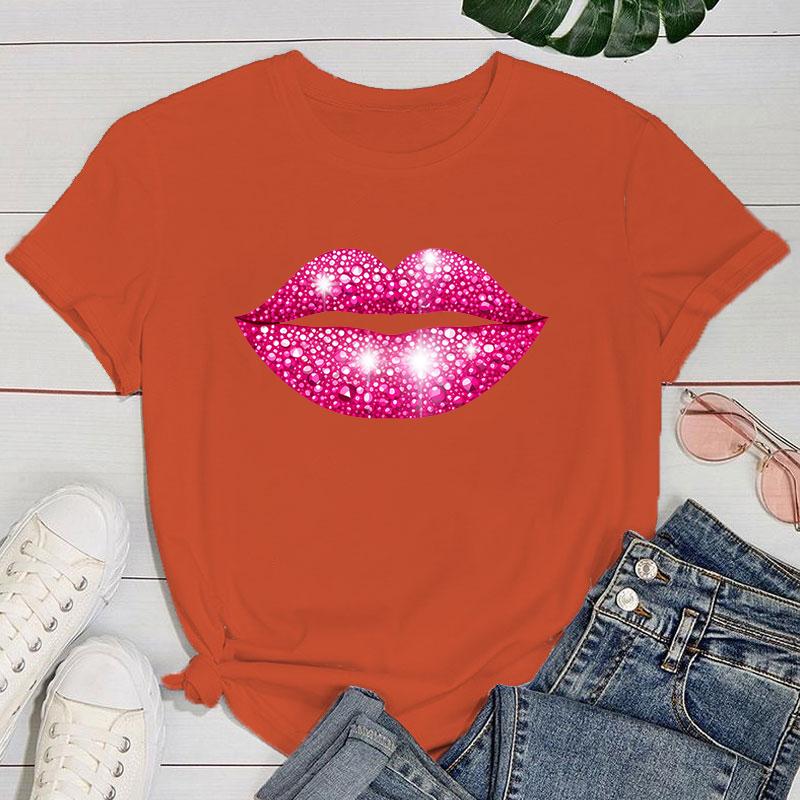(Premium T-shirt)Hot Pink Lips Funny Summer Women T-Shirt Harajuku Print Fashion Short Sleeve Summer Casual T-Shirt Top