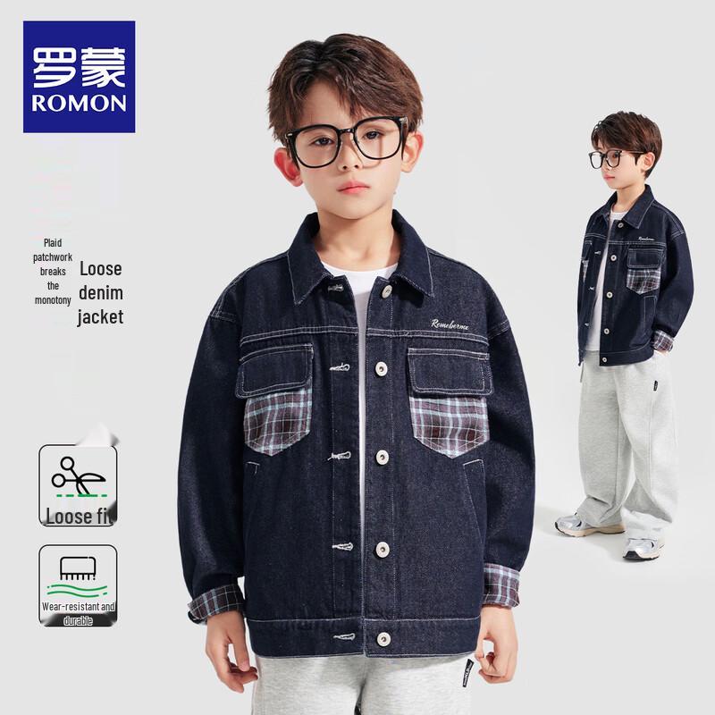 Romman Boys Plaid Patchwork Denim Jacket 120