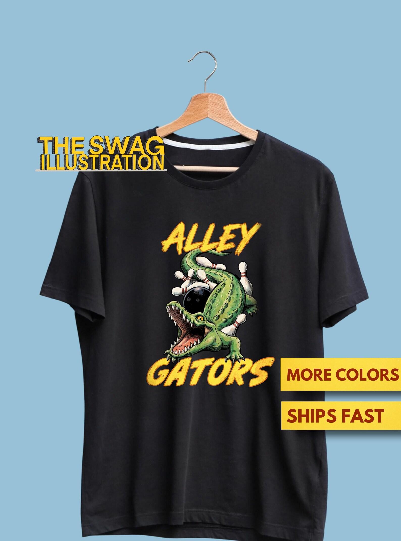 Alley Gators Funny Alligator Bowling Team Bowling Shirt, Bowling Alley Pun GifT shirt, Animal Humor, Alligator Pun Shirt, Ultra Soft Tee 4XL