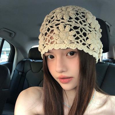 Γυναικείο Χειροποίητο Πλεκτό Κούφιο Καπέλο Κεφαλής με Σχέδιο Λουλουδιού Άνοιξη Καλοκαίρι Λεπτό Ειδικής Αισθητικής Ρετρό Ευέλικτο Χαλαρό Καπέλο