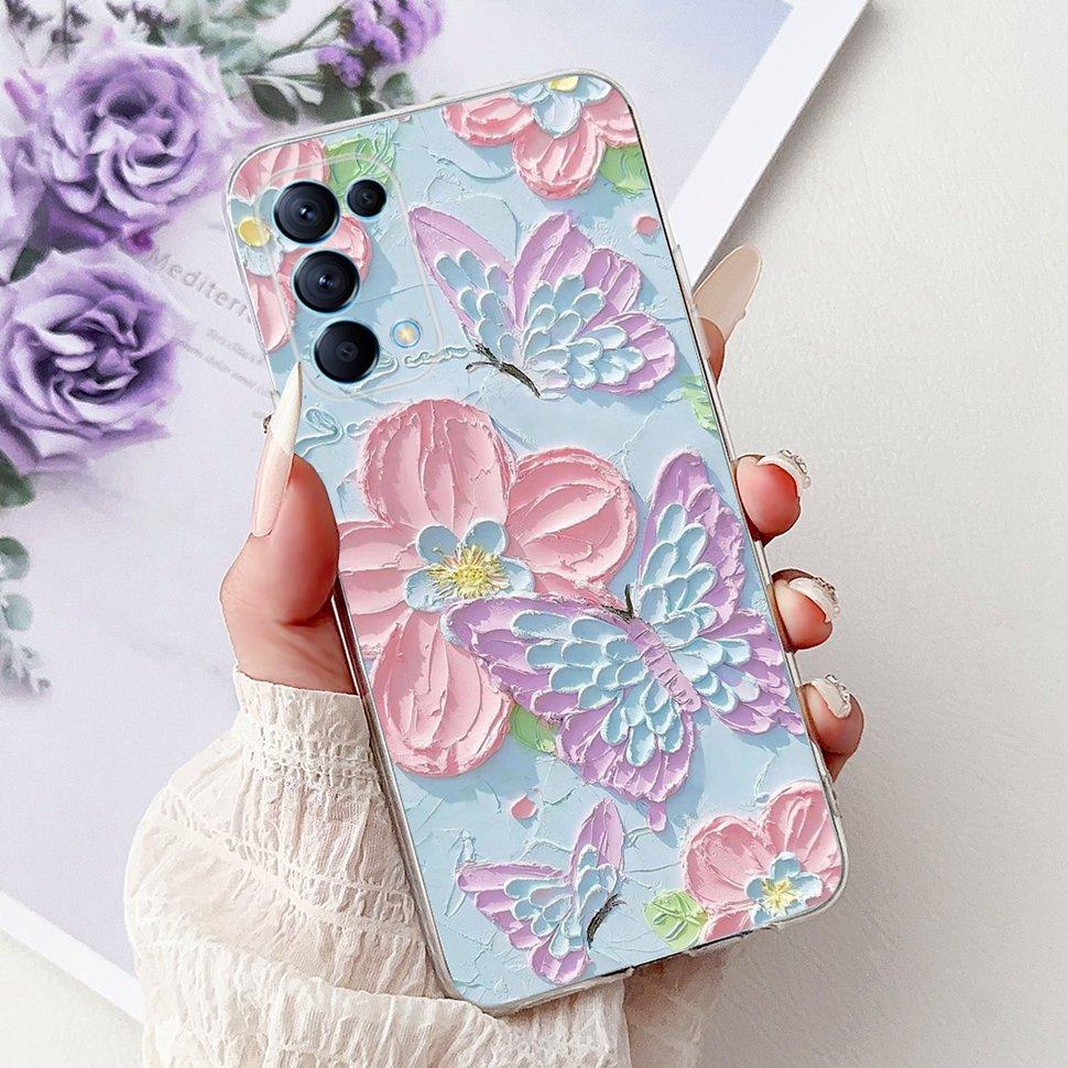 For Oppo Reno5 5G Case Stylish Flower Butterfly Soft Silicone Case For Oppo Reno5 Reno 5 K 5K Cases CPH2145 Cover Coque Bumper