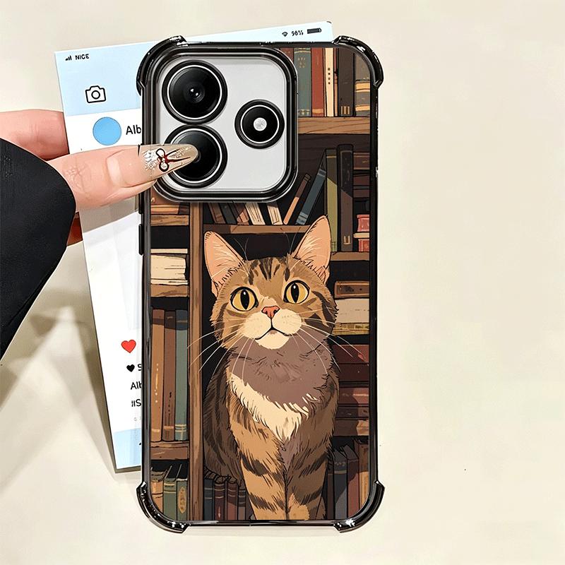 Cute Cat Bookshelf Interesting Soft Phone Case For Xiaomi Poco X7 X8 Pro Max X6 X5 X3 F8 Ultra F7 M8 M7 M5S Redmi 15C 15A 15 14C