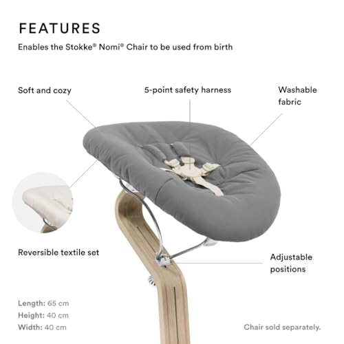 Stokke (Offiziell) Nomi Neugeborenen-Set, Weiß, Neugeborenen-Sitz, Stufenlos verstellbarer Winkel, für Neugeborene bis 6 Monate, Einfache Montage, Tripp Trapp Hochstuhl