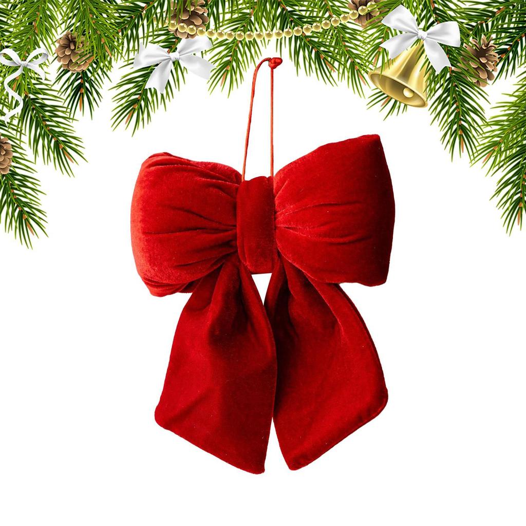 Velvet Red Bow Christmas Decoration Garland Topper Hanging Ornament Christmas Tree Decoration Christmas Bows For Winter Party