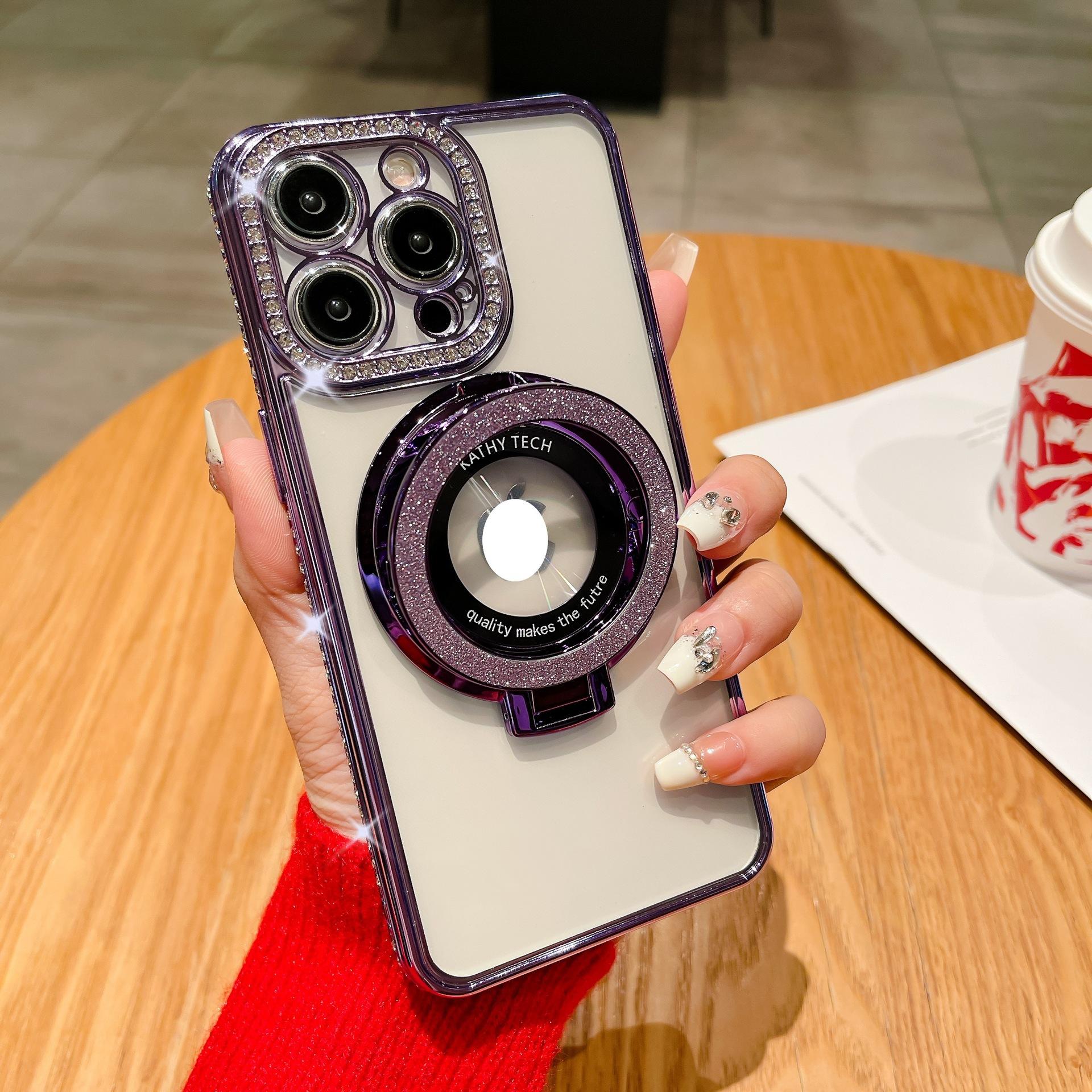 

Магнитный кронштейн Подходит для IPhone 16 Градиентный блестящий чехол для мобильного телефона 15Pro Гальванизированный страз 13 Защитная крышка Вставка с бриллиантами iphone 16promax